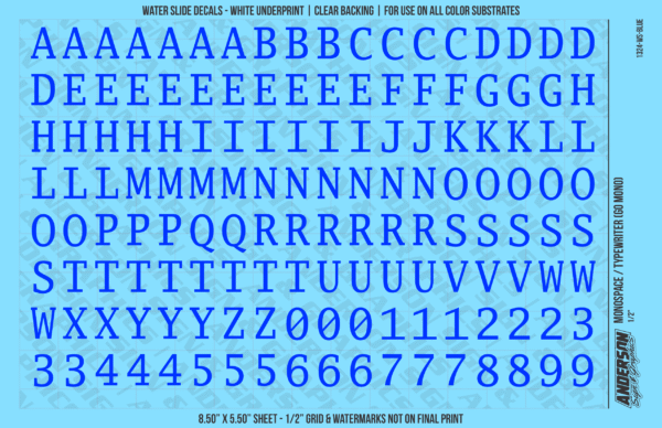 ASG Waterslide Decals - Monospace / Typewriter Lettering Numbers 1/2"