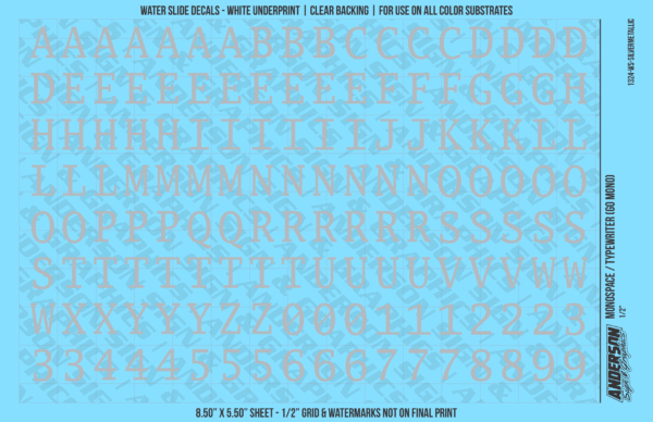 ASG Waterslide Decals - Monospace / Typewriter Lettering Numbers 1/2"
