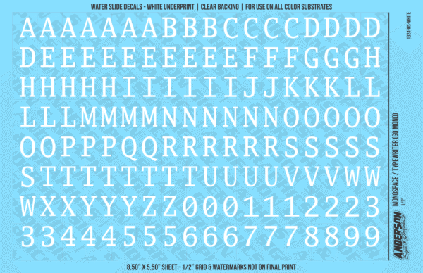ASG Waterslide Decals - Monospace / Typewriter Lettering Numbers 1/2"