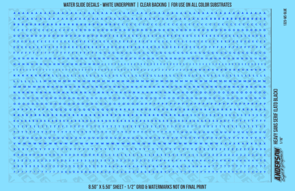 ASG Waterslide Decals - Heavy Sans Serif Lettering Numbers 1/16"
