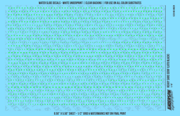 ASG Waterslide Decals - Heavy Sans Serif Lettering Numbers 1/16"