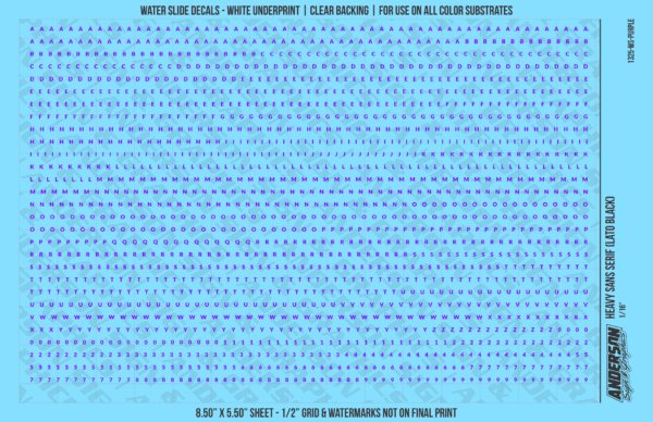 ASG Waterslide Decals - Heavy Sans Serif Lettering Numbers 1/16"