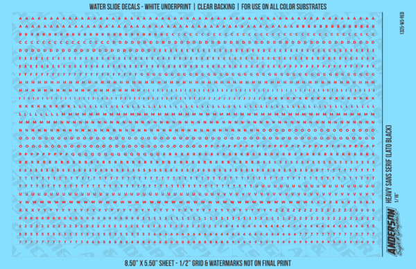 ASG Waterslide Decals - Heavy Sans Serif Lettering Numbers 1/16"