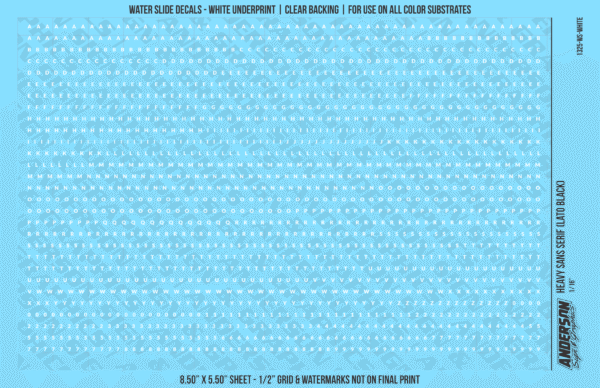 ASG Waterslide Decals - Heavy Sans Serif Lettering Numbers 1/16"