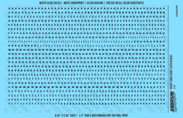 ASG Waterslide Decals - Heavy Sans Serif Lettering Numbers 3/32"