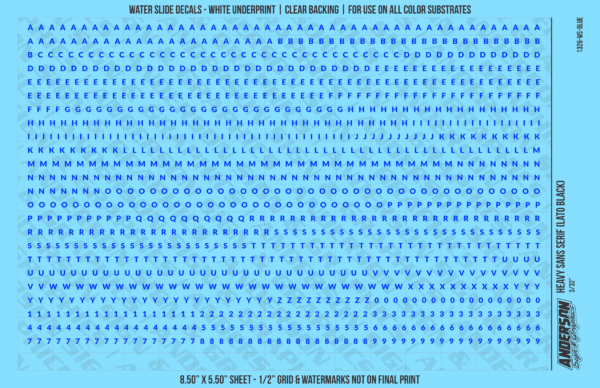ASG Waterslide Decals - Heavy Sans Serif Lettering Numbers 3/32"