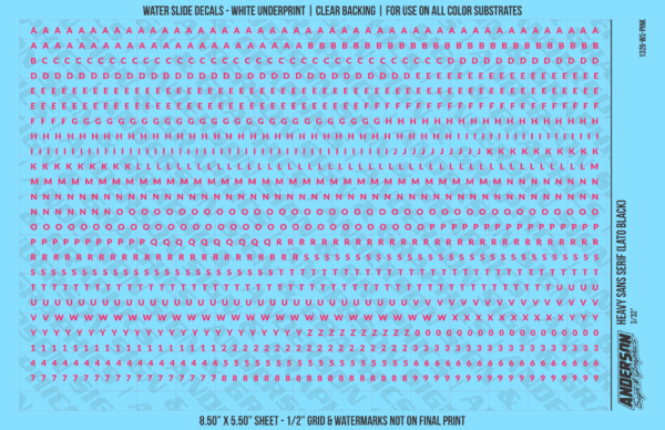 ASG Waterslide Decals - Heavy Sans Serif Lettering Numbers 3/32"