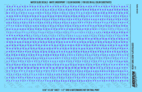ASG Waterslide Decals - Heavy Sans Serif Lettering Numbers 3/32"