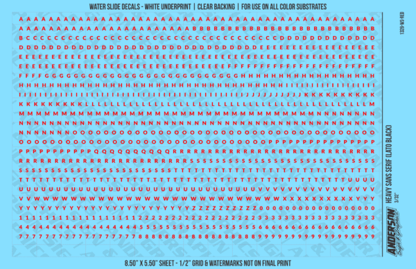 ASG Waterslide Decals - Heavy Sans Serif Lettering Numbers 3/32"