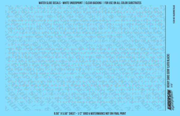 ASG Waterslide Decals - Heavy Sans Serif Lettering Numbers 3/32"