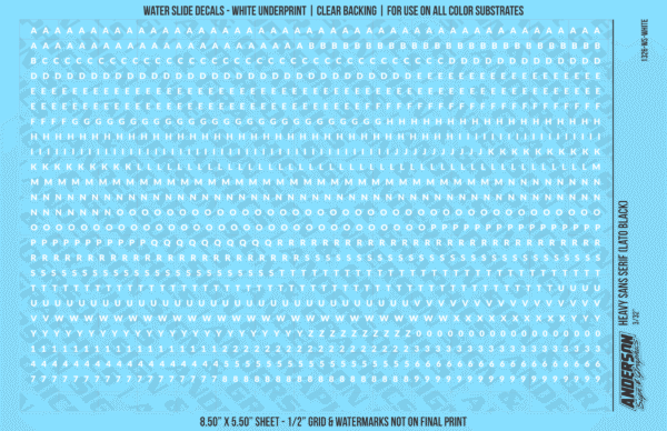 ASG Waterslide Decals - Heavy Sans Serif Lettering Numbers 3/32"