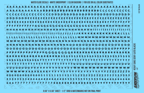 ASG Waterslide Decals - Heavy Sans Serif Lettering Numbers 1/8"
