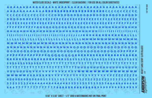 ASG Waterslide Decals - Heavy Sans Serif Lettering Numbers 1/8"