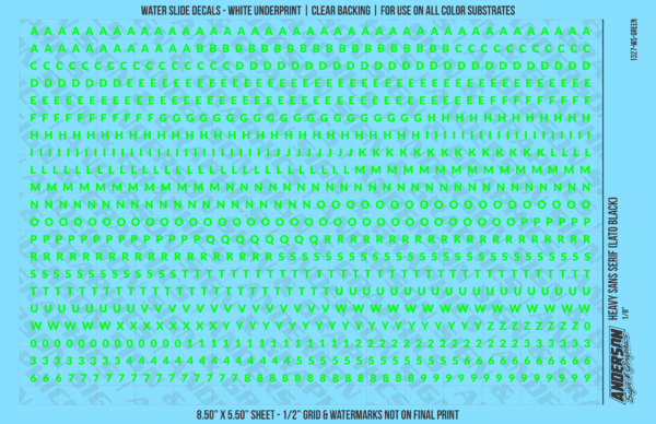 ASG Waterslide Decals - Heavy Sans Serif Lettering Numbers 1/8"