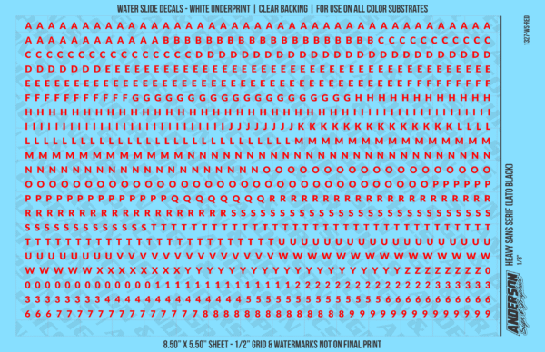 ASG Waterslide Decals - Heavy Sans Serif Lettering Numbers 1/8"