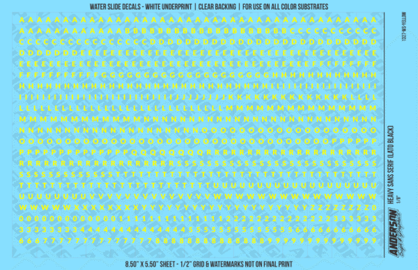 ASG Waterslide Decals - Heavy Sans Serif Lettering Numbers 1/8"