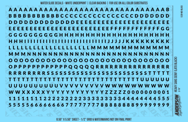 ASG Waterslide Decals - Heavy Sans Serif Lettering Numbers 3/16"
