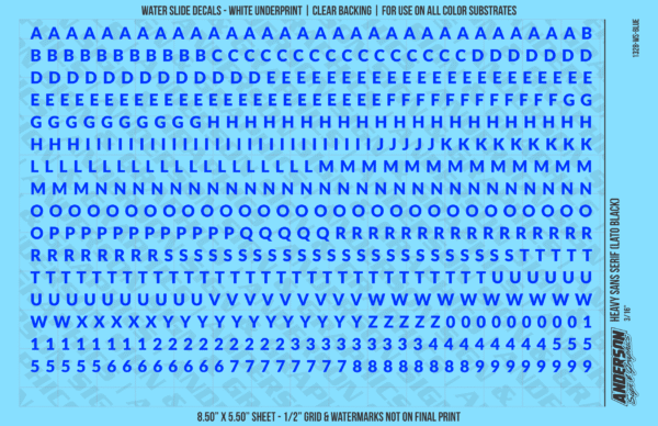 ASG Waterslide Decals - Heavy Sans Serif Lettering Numbers 3/16"