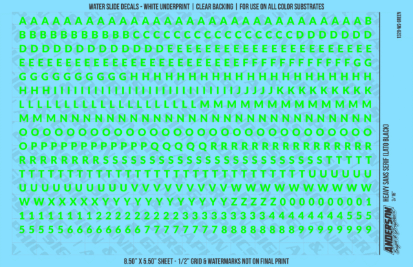 ASG Waterslide Decals - Heavy Sans Serif Lettering Numbers 3/16"