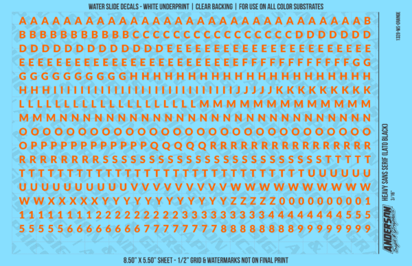 ASG Waterslide Decals - Heavy Sans Serif Lettering Numbers 3/16"