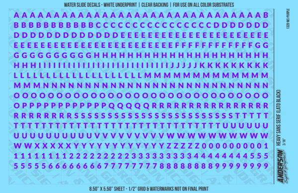 ASG Waterslide Decals - Heavy Sans Serif Lettering Numbers 3/16"