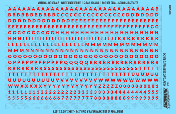 ASG Waterslide Decals - Heavy Sans Serif Lettering Numbers 3/16"