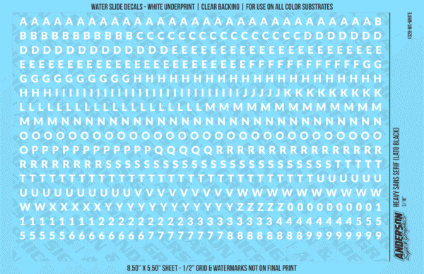 ASG Waterslide Decals - Heavy Sans Serif Lettering Numbers 3/16"