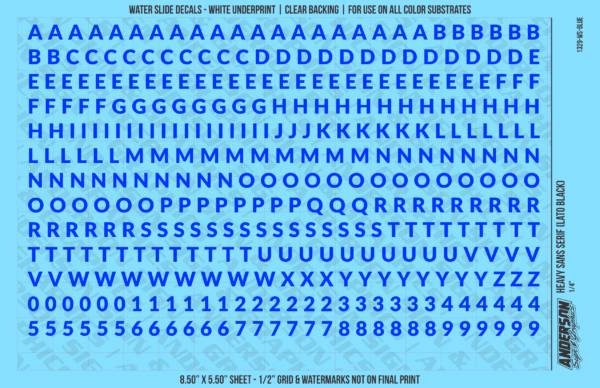 ASG Waterslide Decals - Heavy Sans Serif Lettering Numbers 1/4"