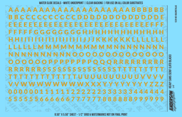 ASG Waterslide Decals - Heavy Sans Serif Lettering Numbers 1/4"