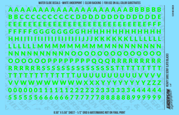 ASG Waterslide Decals - Heavy Sans Serif Lettering Numbers 1/4"