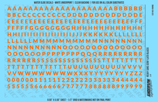 ASG Waterslide Decals - Heavy Sans Serif Lettering Numbers 1/4"