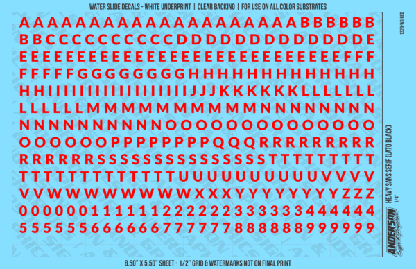 ASG Waterslide Decals - Heavy Sans Serif Lettering Numbers 1/4"