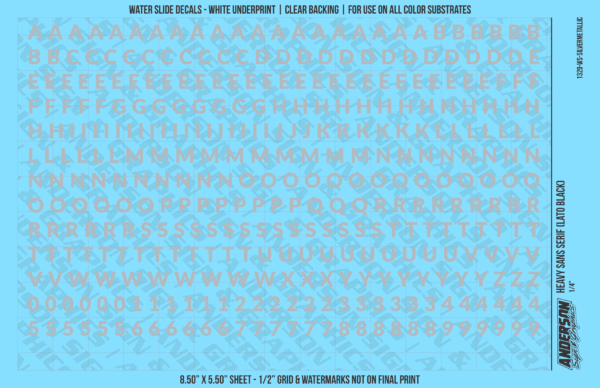 ASG Waterslide Decals - Heavy Sans Serif Lettering Numbers 1/4"