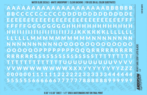 ASG Waterslide Decals - Heavy Sans Serif Lettering Numbers 1/4"