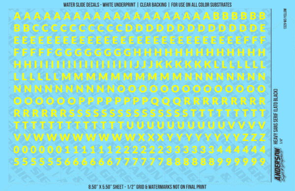 ASG Waterslide Decals - Heavy Sans Serif Lettering Numbers 1/4"