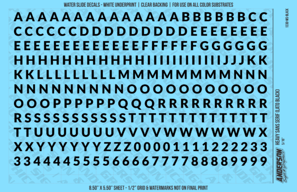 ASG Waterslide Decals - Heavy Sans Serif Lettering Numbers 5/16"