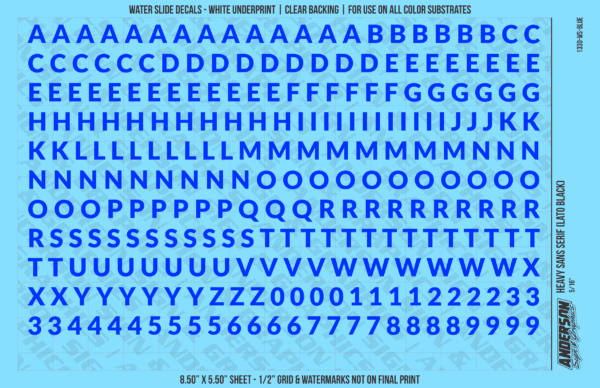 ASG Waterslide Decals - Heavy Sans Serif Lettering Numbers 5/16"