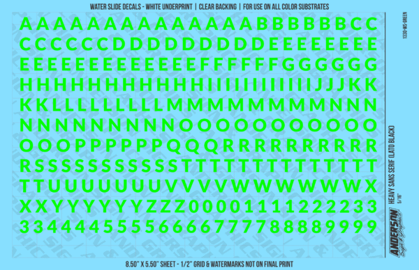 ASG Waterslide Decals - Heavy Sans Serif Lettering Numbers 5/16"