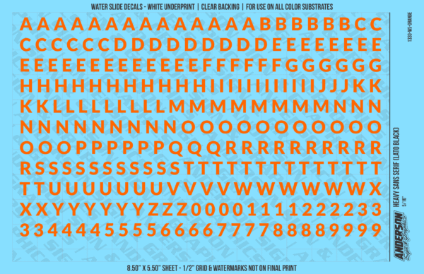 ASG Waterslide Decals - Heavy Sans Serif Lettering Numbers 5/16"