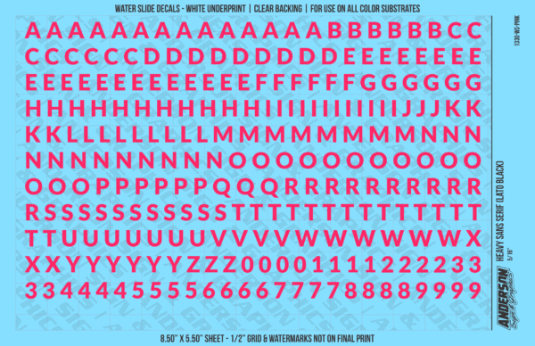 ASG Waterslide Decals - Heavy Sans Serif Lettering Numbers 5/16"