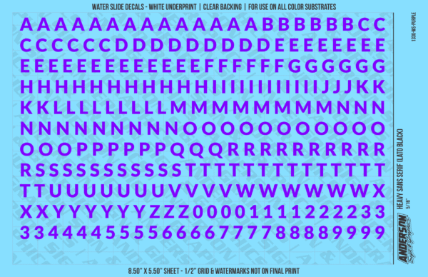ASG Waterslide Decals - Heavy Sans Serif Lettering Numbers 5/16"