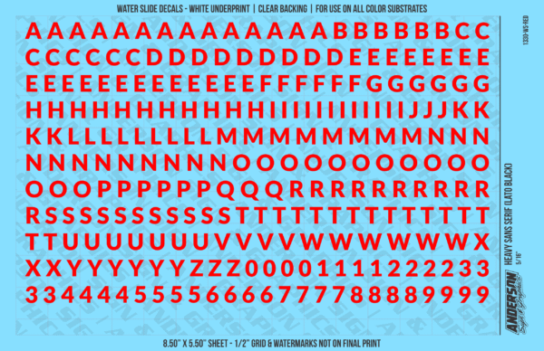 ASG Waterslide Decals - Heavy Sans Serif Lettering Numbers 5/16"