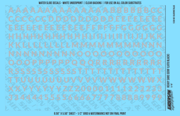 ASG Waterslide Decals - Heavy Sans Serif Lettering Numbers 5/16"