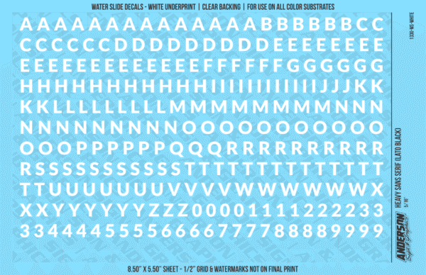 ASG Waterslide Decals - Heavy Sans Serif Lettering Numbers 5/16"
