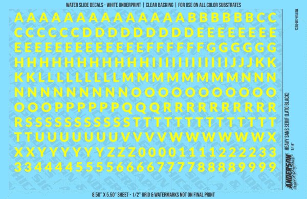 ASG Waterslide Decals - Heavy Sans Serif Lettering Numbers 5/16"