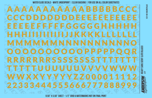 1331-WS-GoldMetallic.png ASG Waterslide Decals - Heavy Sans Serif Lettering Numbers 3/8"