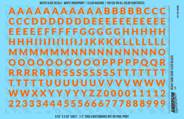 1331-WS-Orange.png ASG Waterslide Decals - Heavy Sans Serif Lettering Numbers 3/8"
