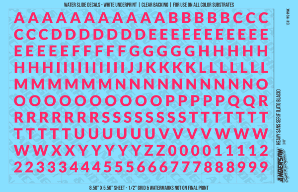 1331-WS-Pink.png ASG Waterslide Decals - Heavy Sans Serif Lettering Numbers 3/8"