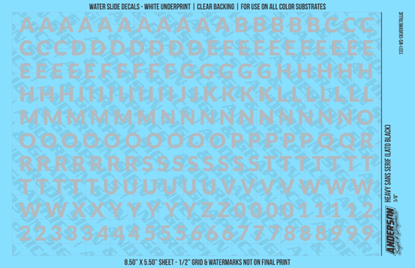 1331-WS-SilverMetallic.png ASG Waterslide Decals - Heavy Sans Serif Lettering Numbers 3/8"