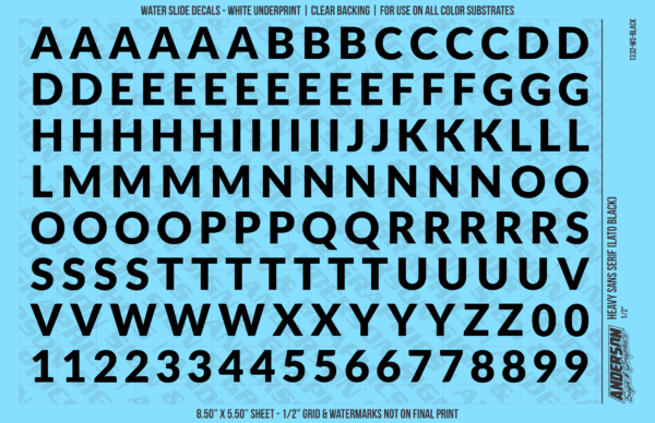 ASG Waterslide Decals - Heavy Sans Serif Lettering Numbers 1/2"